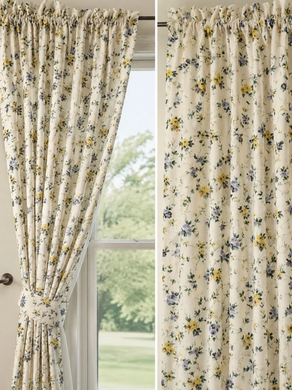 Vintage Laura Ashley Floral Drapes Curtains 4 Panels w/ Ties 86” Perfect Cond✨